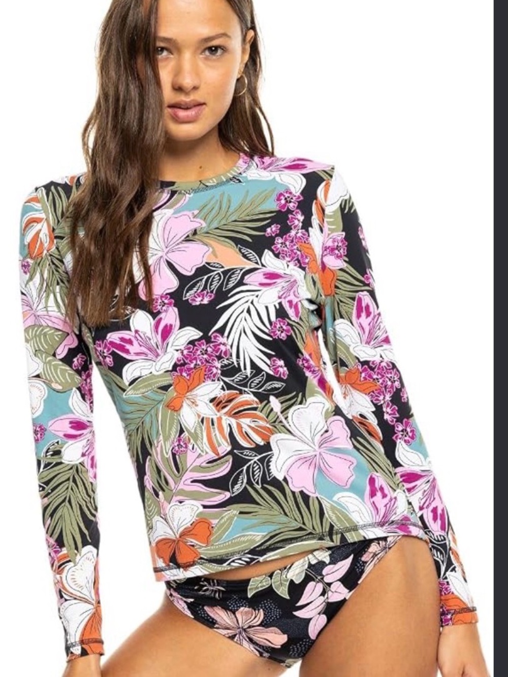 Roxy Women's Floral Long-Sleeve Rash Guard -new